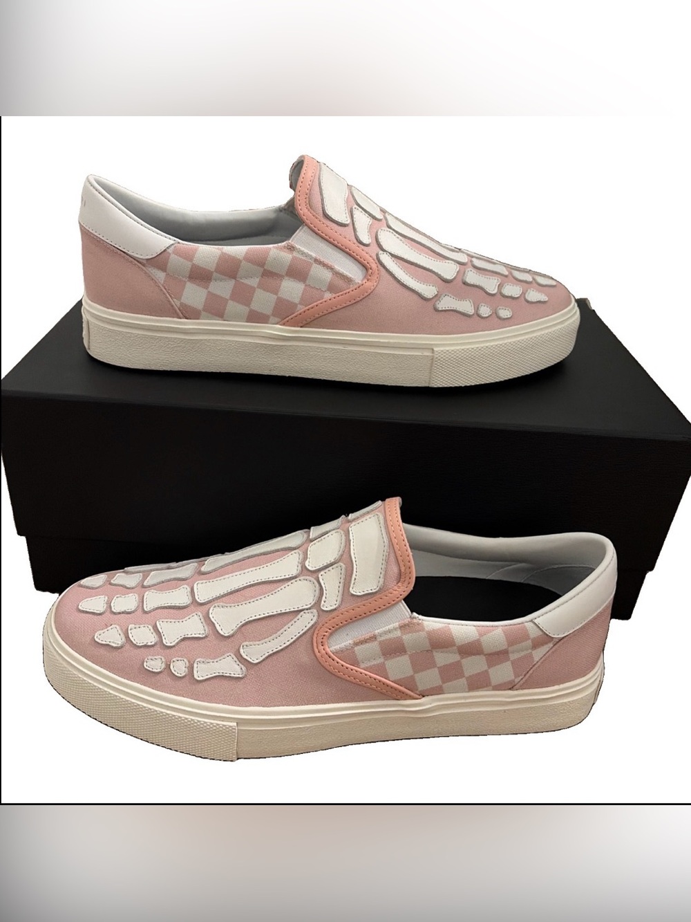 AMIRI CHECKERED SKEL TOE SLIP ON STYLE: FOF23143CL PWH COLOR: PINK/WHITE SIZE:41